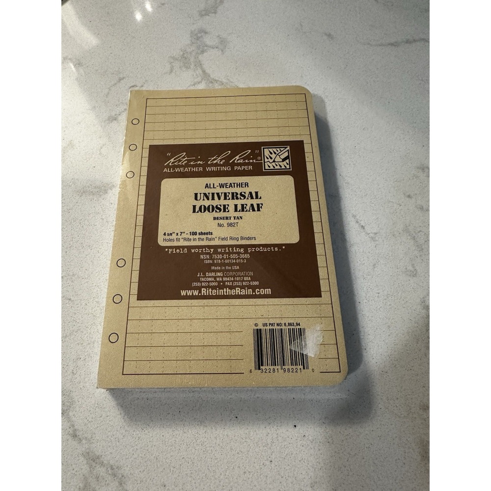 Rite in the Rain Weatherproof Loose Leaf Paper 4 5/8"x 7" Universal Pattern 982T